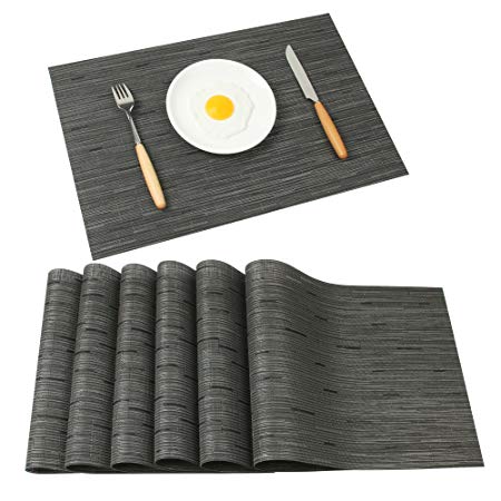 Famibay PVC Placemats Washable Black Plastic Placemats Sets of 6 for Table Non Slip Woven Vinyl Table Mats - 30x45 cm (I-black 6)