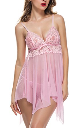 BMAKA Women's Sexy Babydoll Lingerie Lace Chemise Set for Sex Flirt