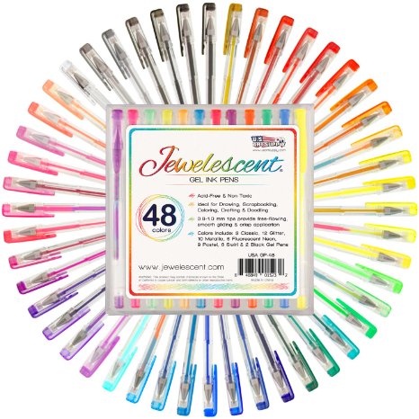 US Art Supply Jewelescent 48 Color Gel Pen Set GP-48