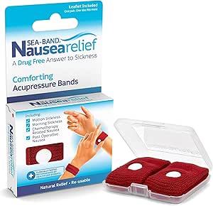 Sea-Band Travel & Motion Sickness and Nausea Relief Acupressure Wristband - Adult (Red), 1 Pair