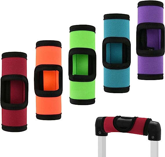 Cosmos 5 Pcs Neoprene Luggage Handle Wrap Soft Grip Handle Cover Luggage Identifier with Hollow Design for Push-Button Handle Trolley Handle and Travel Suitcase Trolley Case (Multi Color)