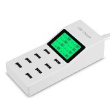 LCD Display Fintie 8-Port USB Charger 46W High Speed Charging Station with Intelligent Auto Detect Tech Desktop Rapid USB Charging Hub Portable for iPhone iPad Galaxy S6  Edge and More White