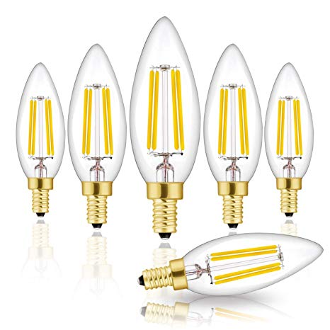 Hizashi Fully Dimmable 90  CRI E12 LED Filament Bulb, 40W Equivalent, E12 LED Bulb, 450 Lumen, B10 CA10 LED Candelabra Bulbs 5000K Daylight White, UL Listed