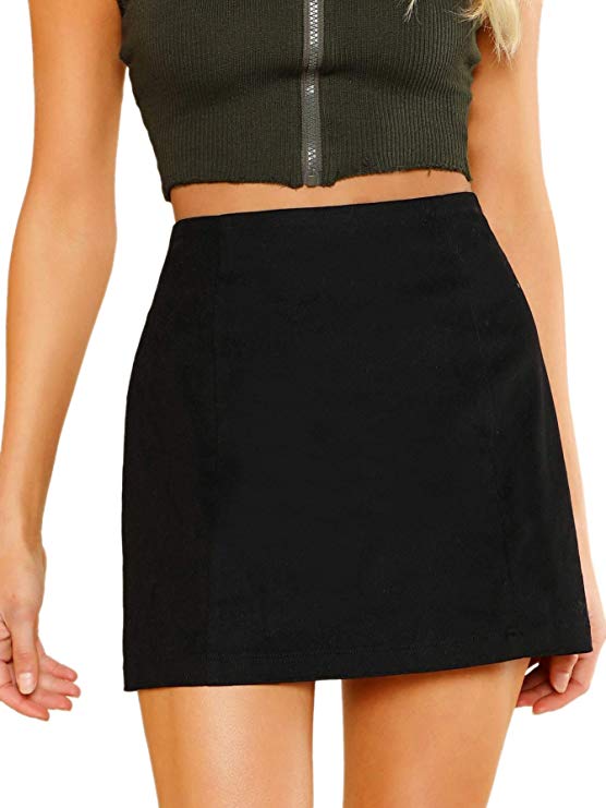 SheIn Women's Casual High Waist Zipper Back A-line Mini Short Skirt