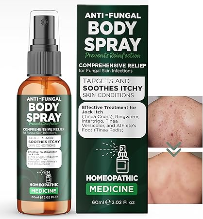 Anti-Fungal Spray for Body | Ringworm & Jock Itch Treatment, Odor Eliminator, Athlete's Foot Relief | for Itchy & Irritated Skin, Groin, Armpit & Foot Health | Anti Fungal Odor Spray | for Men & Women