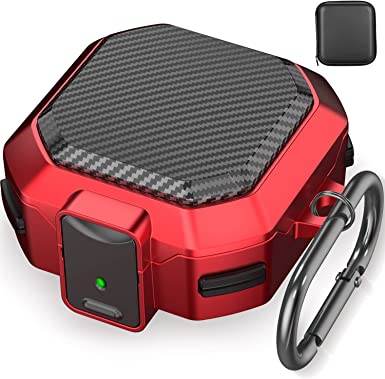 (with Secure Lock) Carbon Fiber Case Cover for Samsung Galaxy Buds2 Pro Case/Galaxy Buds Pro Case/Galaxy Buds Live Case/Galaxy Buds 2 Case with Keychain/Zipper Box/Clean Brush (Red)