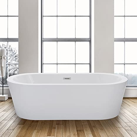 Woodbridge B0002 67" Acrylic Freestanding Bathtub Contemporary Soaking Tub with Brushed Nickel Overflow and Drain, B-0002 / BTA1504
