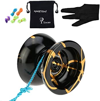 MAGICYOYO Pro Unresponsive Yoyo N11 Advanced Yo-Yos Metal Yo-yo with Yo Yo Glove Bag 5 Strings Toy Gift for Kids Black& Golden