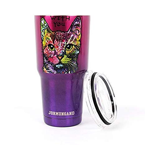 Jormungand Double Wall Travel Mug 30oz Tumbler 18/8 Stainless Steel Vacuum Cup Colorful Water Coffee Cup with Spill Proof Sliding Lid CAT