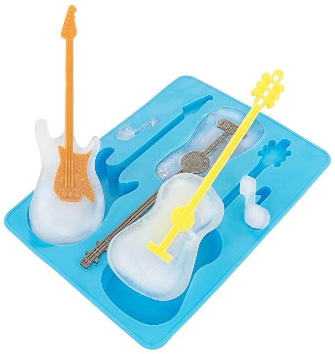 Fairly Odd Novelties FON-10023 Acoustic/Electric Guitar Ice Cube Tray Mold with Stirrers Novelty Gag Gift, Blue