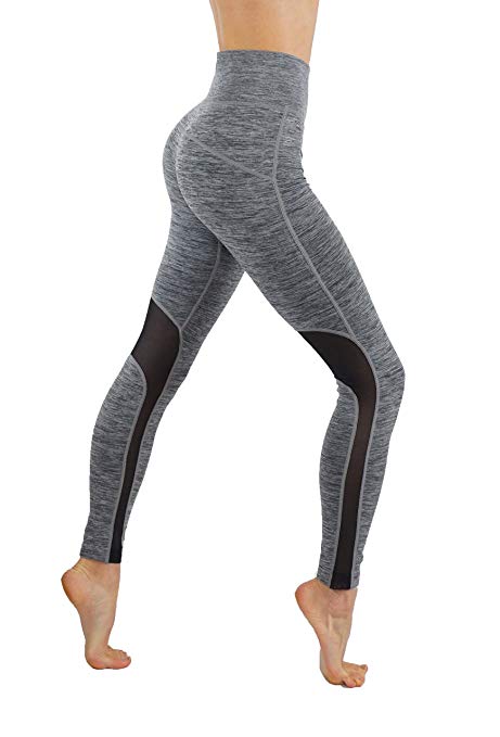 CodeFit Yoga Power Flex Dry-Fit Workout Leggings With Mesh Solid Color Print Pants