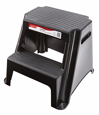 Rubbermaid RM-P2 2-Step Molded Plastic Stool with Non-Slip Step Treads, 300-Pound Capacity, Black Finish