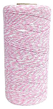 Just Artifacts ECO Bakers Twine 240yd 4Ply Striped Light Pink - Decorative Bakers Twine for DIY Crafts and Gift Wrapping
