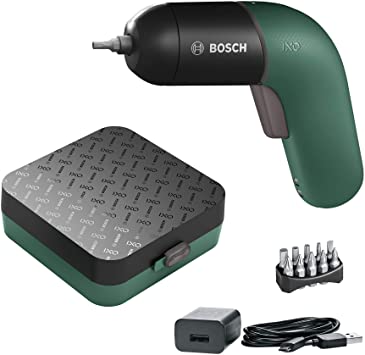 Bosch 06039C7040 Cordless Screwdriver IXO VI (3.6 Volt, Rechargeable battery with micro USB-cable, variable speed control, 10 Screwdriver Bits, in Case) Green