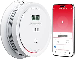 Wi-Fi Smoke Detector Carbon Monoxide Detector Combo with App Notifications, Smart Smoke and Carbon Monoxide Detector with LCD Display & Replaceable Battery, Compatible with Tuya Smart