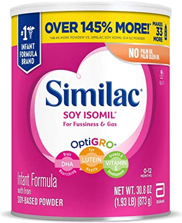 Similac Soy Isomil Infant Formula with Iron, Powder, 30.8 oz (Pack of 4)