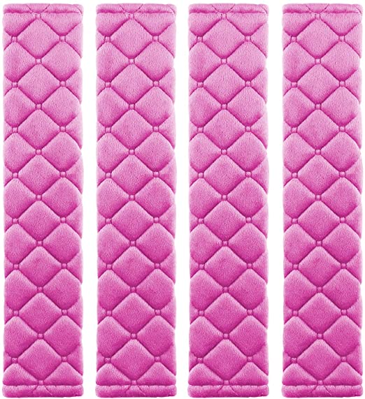MIKAFEN 4 Pack Universal Car Seat Belt Pads, Adult Seat Belt Shoulder Strap Covers Harness Pad for Car/Bag,Soft Comfort Helps Protect You Neck Shoulder from The Seat Belt Rubbing (4pack-Pink)