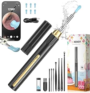 Kekoy Ear Wax Removal Tool, 1296P HD Ear Cleaner Camera, WiFi Otoscope with Light for Ear Cleaning, Gift for Mom Ear Endoscope for iOS & Android, 6 LED Lights and 6 Ear Picks - P8 (Gold)