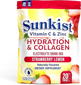 The Frozen Bean Sunkist Collagen   Hydration Strawberry Lemon Electrolyte Drink Mix (Pack of 20), Energy Drink with Electrolytes, Vitamin C, Zinc Collagen Peptides