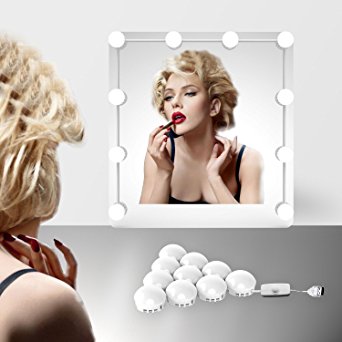EEIEER Hollywood Style vanity Mirror Lights with 10 Dimmable LED Bulbs Kit , USB Powered Lighting Fixture Strip for Makeup Vanity Mirror Table Set in Dressing Room