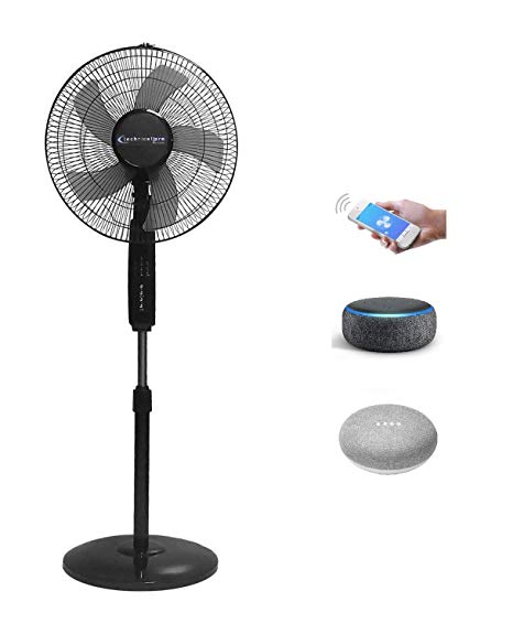 Technical Pro FXA16 WiFi Enabled 16 Inch Standing Fan with Oscillating Feature and Compatible with Amazon Alexa/Google Home Voice Control Smart Home (Black)