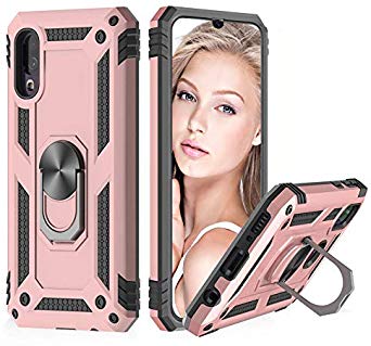 Kickstand Case for Samsung Galaxy A50 Case, Suordii Dual Layer Soft TPU Hard PC Protective Case with 360 Degree Ring for Magnetic Car Mount for Samsung Galaxy A50 - Rose Gold