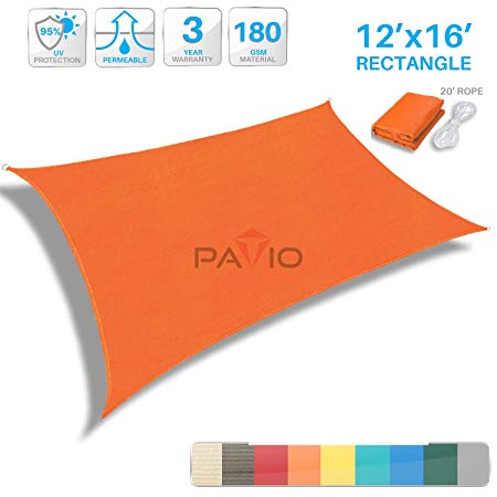 Patio Paradise 12' x 16' Orange Sun Shade Sail Rectangle Canopy - Permeable UV Block Fabric Durable Outdoor - Customized Available