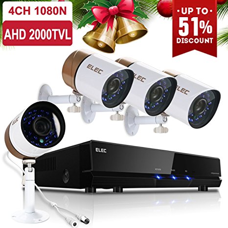 ELEC 4-Channel AHD 1080N DVR HD 2000TVL security system CCTV  4 Weatherproof Bullet 1.3MP Cameras IR-Cut Night Vision,NO Hard Drive