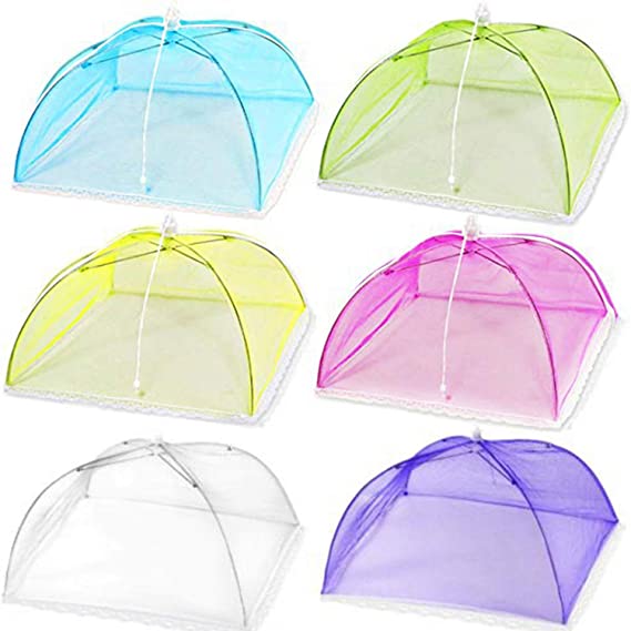Mesh Food Cover 6 Pack 17x17 Pop-Up Mesh Food Covers Tent Umbrella for Outdoors, Screen Tents, Parties Picnics, BBQs, Camping, Reusable and Collapsible Food Cover Nets,Multicolor