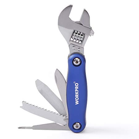 WORKPRO 8-in-1 Multi Tool, with Adjustable Wrench, Folding Knife, Saw, Screwdriver, Files