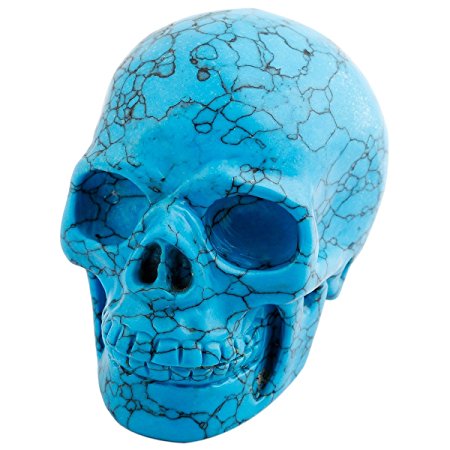 rockcloud Healing Crystal Stone Human Reiki Skull Figurine Statue Sculptures Blue Howlite Turquoise 3"