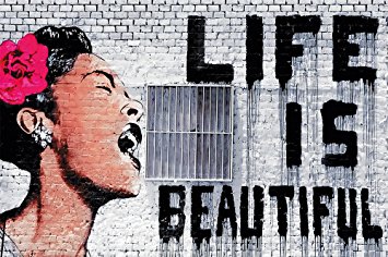 Banksy - "Life is beautiful" Wall paper - - Life is beautiful mural - Banksy Street-art wall decoration by Great Art 82.7 Inch x 55 Inch