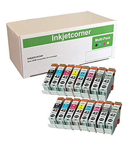 Inkjetcorner Compatible Ink Cartridges Replacement for CLI-42 for use with Series Pro-100 (2 Black, 2 Cyan, 2 Magenta, 2 Yellow, 2 Photo Cyan, 2 Photo Magenta, 2 Gray, 2 Light Gray, 16-Pack)