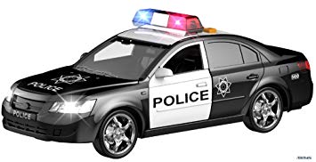 Memtes Friction Powered Police Car Toy with Lights and Sirnes Sounds (2 Front Doors Open)