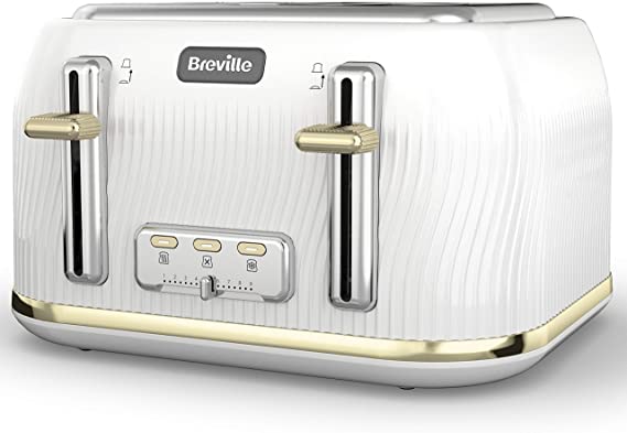 Breville Flow 4-Slice Toaster with High-Lift & Wide Slots | White & Gold [VKT976]