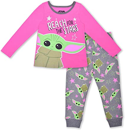 Star Wars Baby Yoda Girls’ Long Sleeve Shirt and Jogger Set for Toddler and Little Kids – Pink/Grey