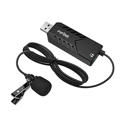 Fifine USB Microphone, Clip-on Computer Microphone Plug and Play USB Lavalier Lapel Microphone With Sound Card for PC and Mac.(K053)
