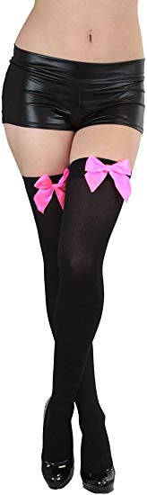 ToBeInStyle Women's Satin Bow Opaque Thigh Hi