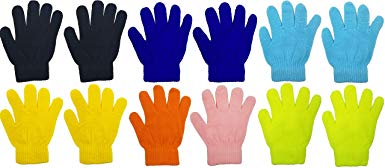 Kids Winter Magic Gloves, 12 Pairs Warm, Cute, Fun, Colorful, Stretchy Wholesale for Boys or Girls, Toddlers Children