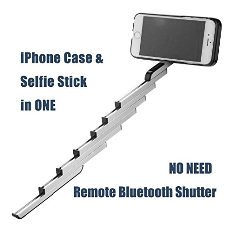 WaterLuu Selfie Stick Case for iPhone 6 & iPhone 6S, iPhone 6 Case with Retractable Selfie Stick, Unique Adjustable Aluminum Selfie Stick Phone Case for iPhone 6/6S - (Black)