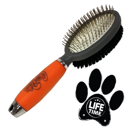 Professional Double Sided Pin and Bristle Brush for Dogs and Cats by GoPets Grooming Comb Cleans Pets Shedding and Dirt for Short Medium or Long Hair