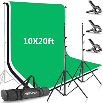 Neewer 8.5x10feet/2.6x3meters Background Stand Support System with 10x20ft/3x6M Backdrop (White,Black,Green) and Carry Bag for Photo Studio Portrait, Product Photography and Video Shooting