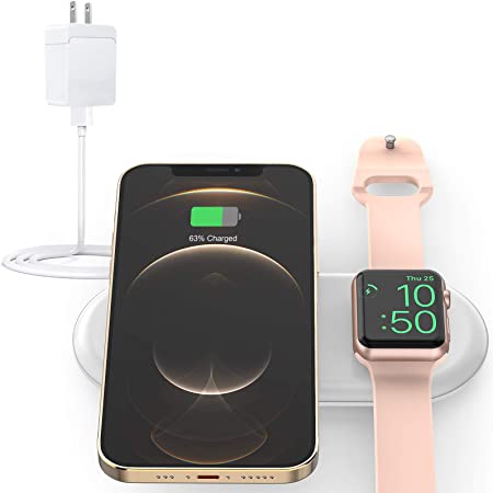 i.VALUX Update Version Charging Station Dock,2 in 1 Portable Wireless Charger Pad Compatible Apple Watch Series 6 5 4 3 2 SE Nike 44 40 42 38mm,Travel Fast Charger AirPods iPhone with QC3.0 Adapter