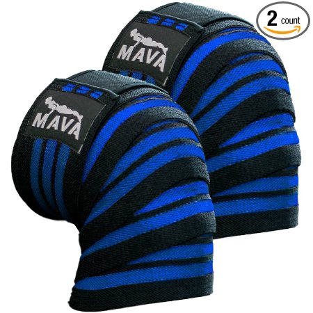 Mava Sports Knee Wraps (Pair) for Cross Training WODs,Gym Workout,Weightlifting,Fitness & Powerlifting - Best Knee Straps for Squats - For Men & Women- 72"-Compression & Elastic Support