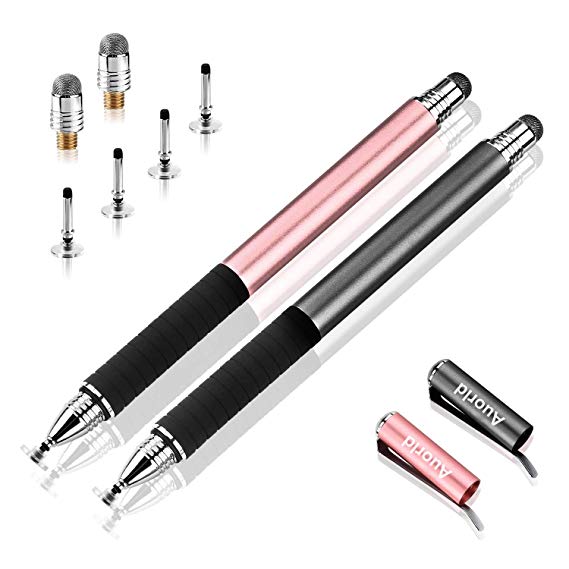 Capacitive Stylus Pen-Auorld Disc Tip & Fiber Tip 2 in 1 Precision Series Pen for Tablet and Touch Screens Devices (Black Rose Gold)