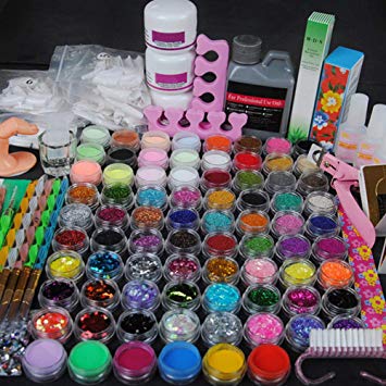 Coscelia Acrylic Nail Set with 78 Acrylic Powder Glitter Mini-ball Velvet and 120ml Acrylic Liquid Nail Art Design Kit