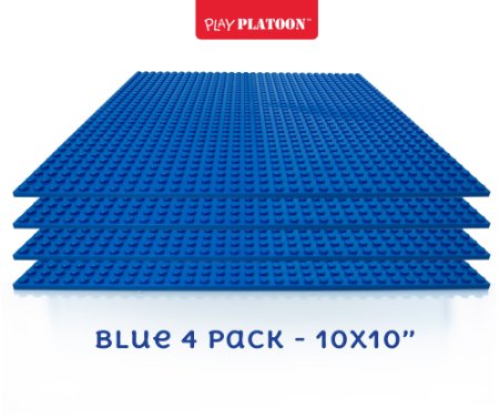Building Bricks - 10" x 10" Blue Baseplate (4 Pack) Compatible with Legos and Duplos from Play Platoon
