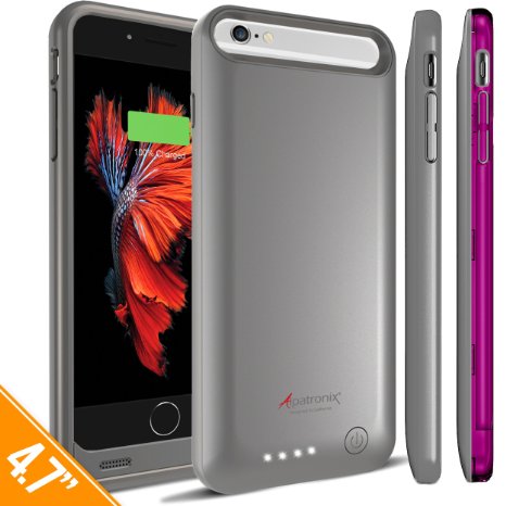 iPhone 6S Battery Case, iPhone 6 Battery Case, Alpatronix® [BX140] MFi Apple Certified 3100mAh External iPhone 6S/6 Battery Case Removable Rechargeable Protective iPhone 6s/6 Charging Case [Ultra Slim Portable iPhone6 Charger Case / Full Support with iOS 9+ & Apple Pay / iPhone6s Extended Battery Case / Lightning Connector Output / No Signal Reduction / Fits all colors for iPhone6S for Juice Bank & Power Pack] 100% Satisfaction Guaranteed! - (Space Gray with 1 Extra Purple Bumper)