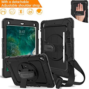 DUNNO iPad 9.7 2017/2018 case - Heavy Duty Protective Case with 360° Rotating Kickstand & Built-in Screen Protector Shockproof Design for Apple iPad 9.7 inch 2017/2018 (5th/6th Gen) (Black)