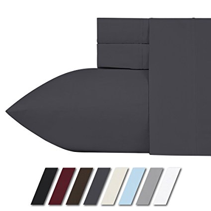 1000 Thread Count 100% Egyptian Cotton 21 Inches Deep Pocket Sheet Set, Dark Grey Solid King Sheets 4 Piece Set